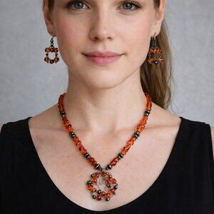 Hand Crafted Hematite and Glass Bead Necklace and Earring Set